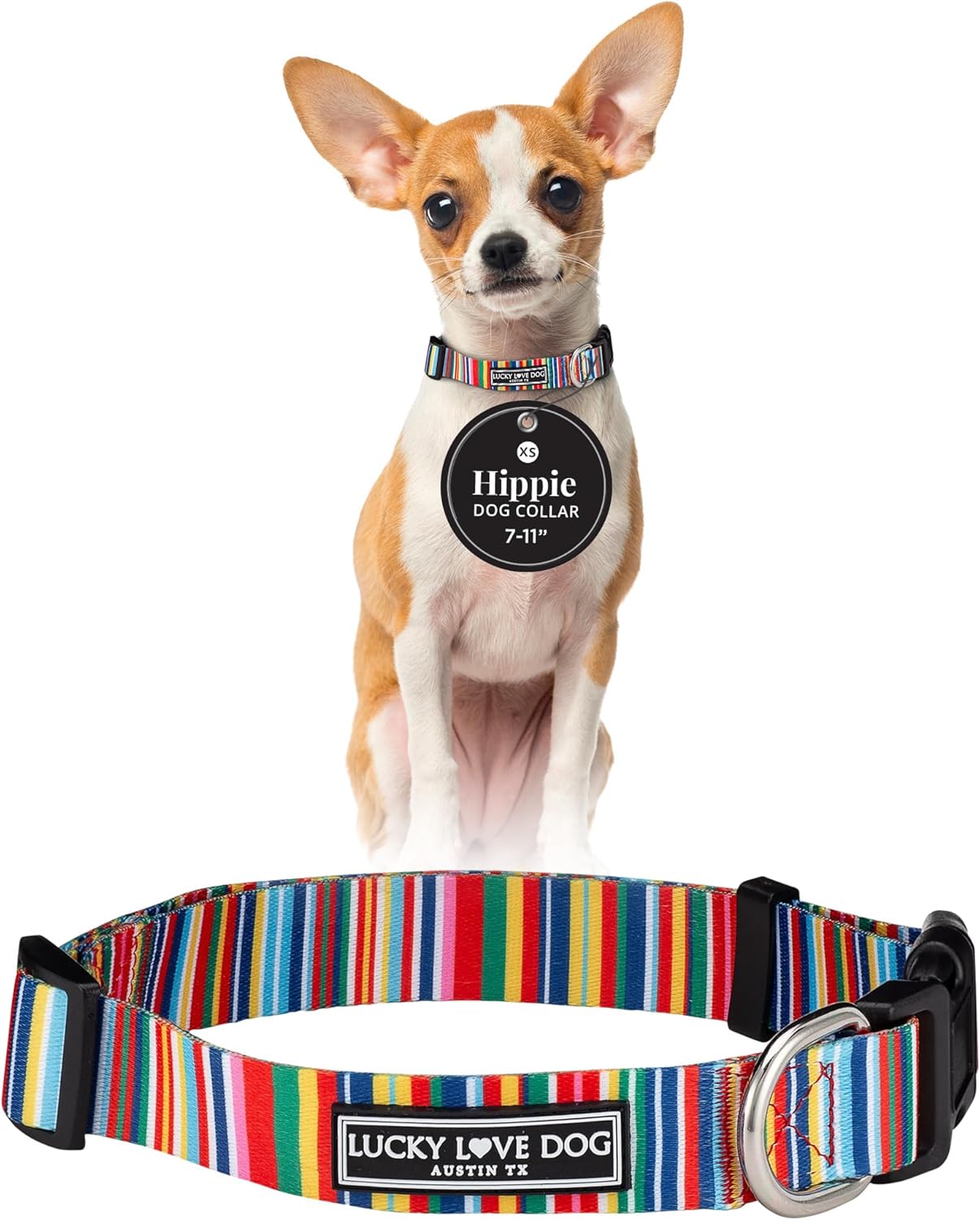 Lucky Love Dog - Adjustable Dog Collar with Easy Click Buckle for Small to Large Ones, Durable, & Comfortable for Male & Female Dogs, Pet Collar for Puppies & Adult Dogs - Hippie, XS
