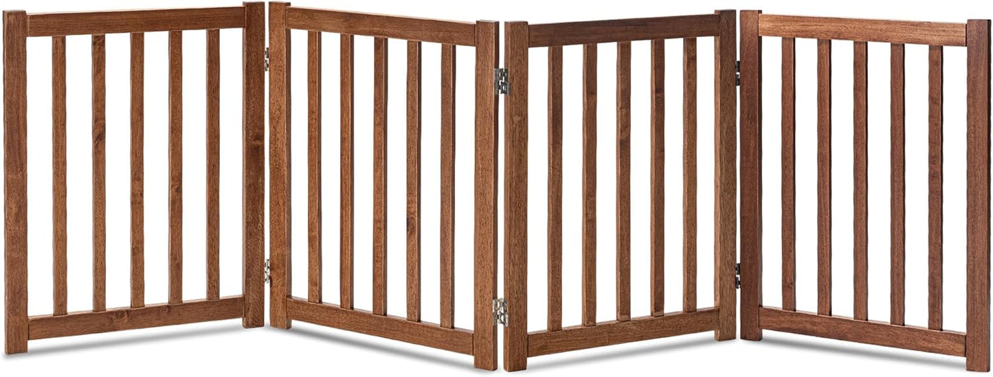 LZRS 4-Panel Wooden Free Standing Foldable Dog Gate Indoor – 24" High, Extra Wide Step-Over Safety Pet Gate for Doorways, Stairs, Hallways, Large Spaces & Playpen for Puppies Indoor Use, Oak
