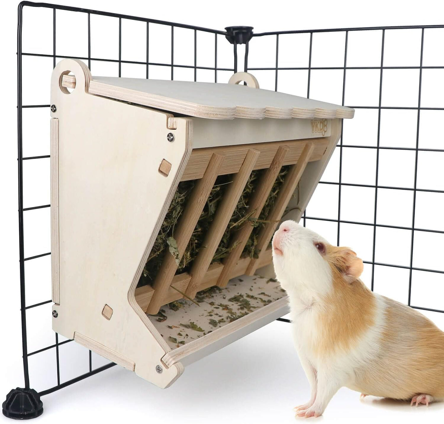 Pet Wooden Hay Feeder for Rabbits, Guinea Pigs, and Chinchillas - Alfalfa Timothy Dispenser, Less Wasted Small Animals Manger (Hanging Large)