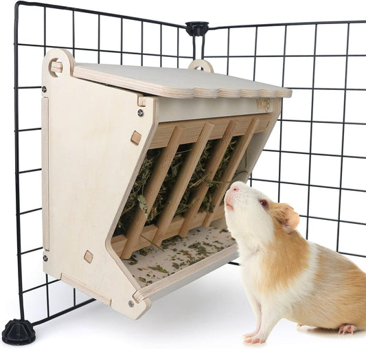 Pet Wooden Hay Feeder for Rabbits, Guinea Pigs, and Chinchillas - Alfalfa Timothy Dispenser, Less Wasted Small Animals Manger (Hanging Large)