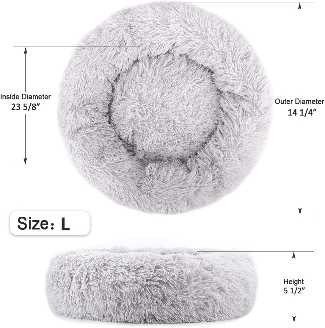 Large Cat Beds for Indoor Cats - Dog Bed Washable 24 inches for Small Medium Dogs, Anti Anxiety Round Fluffy Plush Faux Fur Cat Bed, (Large 24" L x 24" W)