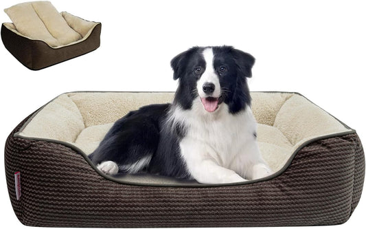 Miguel Dog Bed with Removable Cushion/Pillow for Medium Small Dogs, Washable Pet Bed with Side Easy to Wash Puppy Bed, Large Rectangle Cat Bed for Indoor Cat with Anti-Slip Bottom, Brown 35 Inch