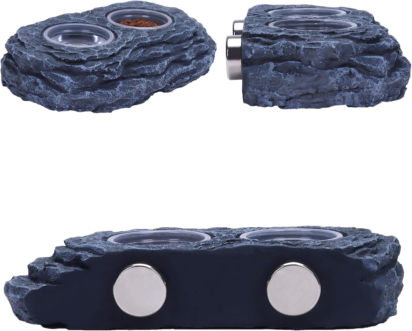 AIICIOO Crested Gecko Feeding Ledge Strong Magnetic Pet Food Bowl and Water Dish with 6 Pack Plastic Reptile Food Cups for Frog Chameleon Tortoise Lizard Pets