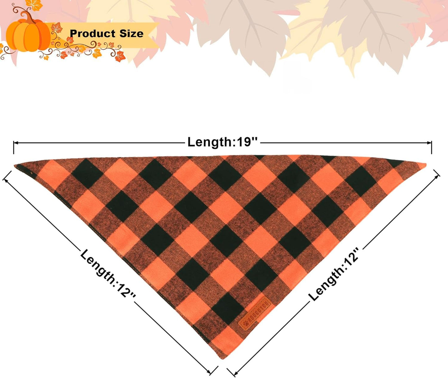 ADOGGYGO Fall Cat Bandanas 2 Pack, Premium Cotton Fabric, Orange Plaid Pet Halloween Thanksgiving Bandanas for Cat Kittens (Fall)