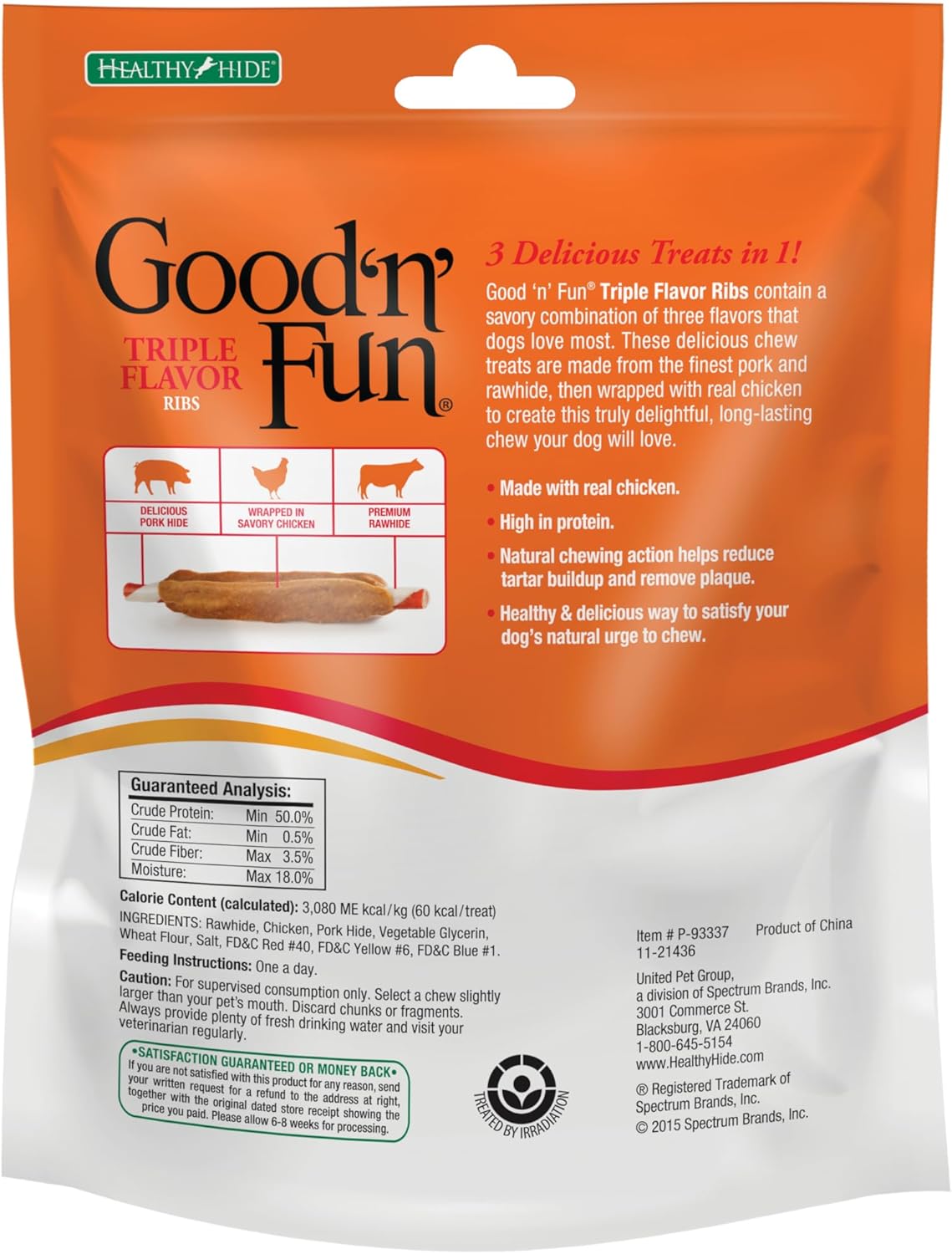Good ‘n’ Fun Triple Flavor Ribs Chews for All Dogs, 8.4 Ounces, Treat Your Dog to Long-Lasting Chews Made with Beef Hide, Chicken and Pork Hide