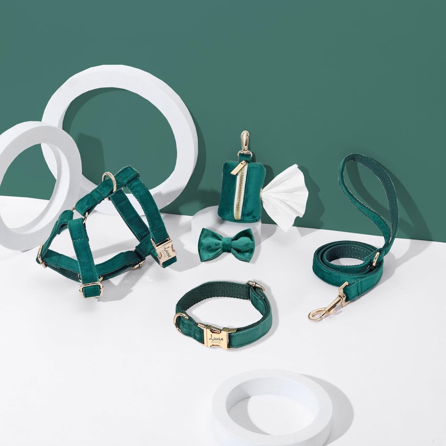 Custom Name Dog Collar, Engraved Personalized Dog Collar with Name on it and Phone Number, Quick Release Gold Metal Buckle, Poop Bag, Harness, Leash Available, Red, Black, Emerald, Pink, Luxury Soft Comfy Velvet Collar (Medium)