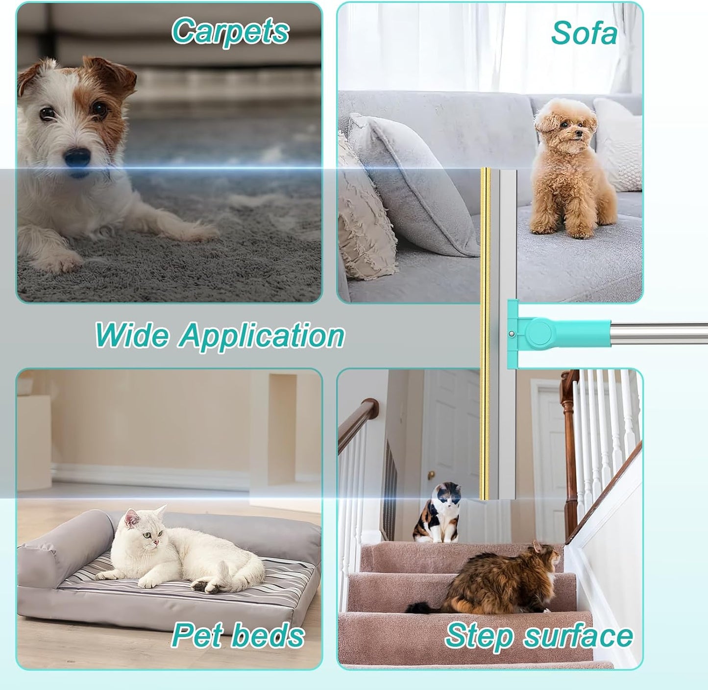 Carpet Rake for Pet Hair Removal - Reusable with Adjustable Long Handle, Dog & Cat Fur Brush & Scraper for Rugs, Floor Mats, Couches, Furniture and Car Interiors