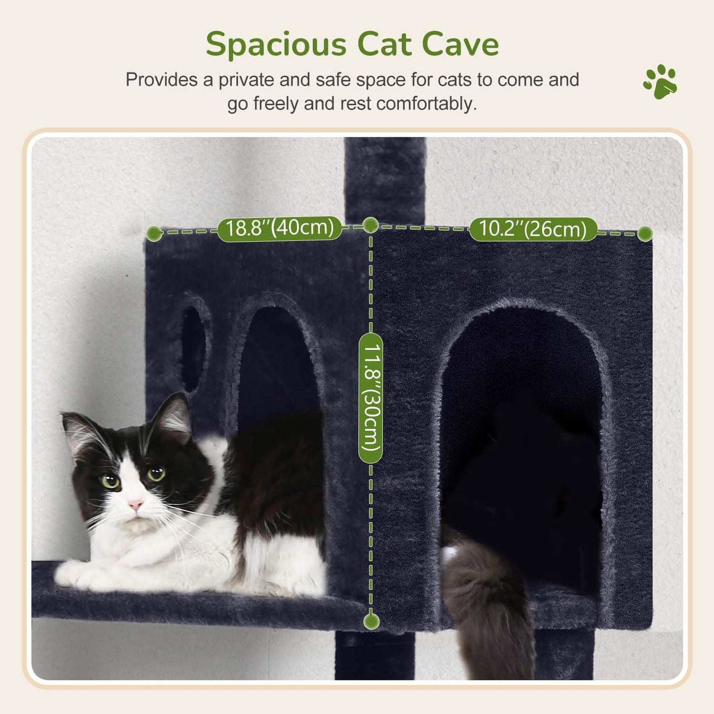 Globlazer Cat Tree Tower with Scratching Post for Indoor Cats, 53inch Tall Plush Multi-Level Cat Climbing Tower Condo House with Large Hammock, Spacious Cat Condo, Big Padded Top Perch, F53, Dark Gray