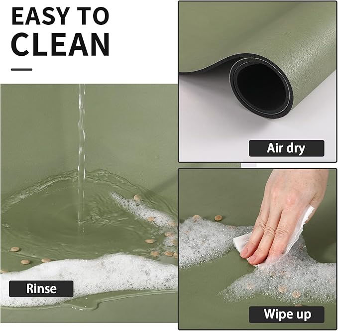 Pet Feeding Mat - Absorbent Dog Mat for Food and Water, No Stains Cat Bowl Mat, Easy to Clean Pet Placemats, Quick Dry Dog Water Dispenser Mat for Messy Drinkers | Green 16"x 24"