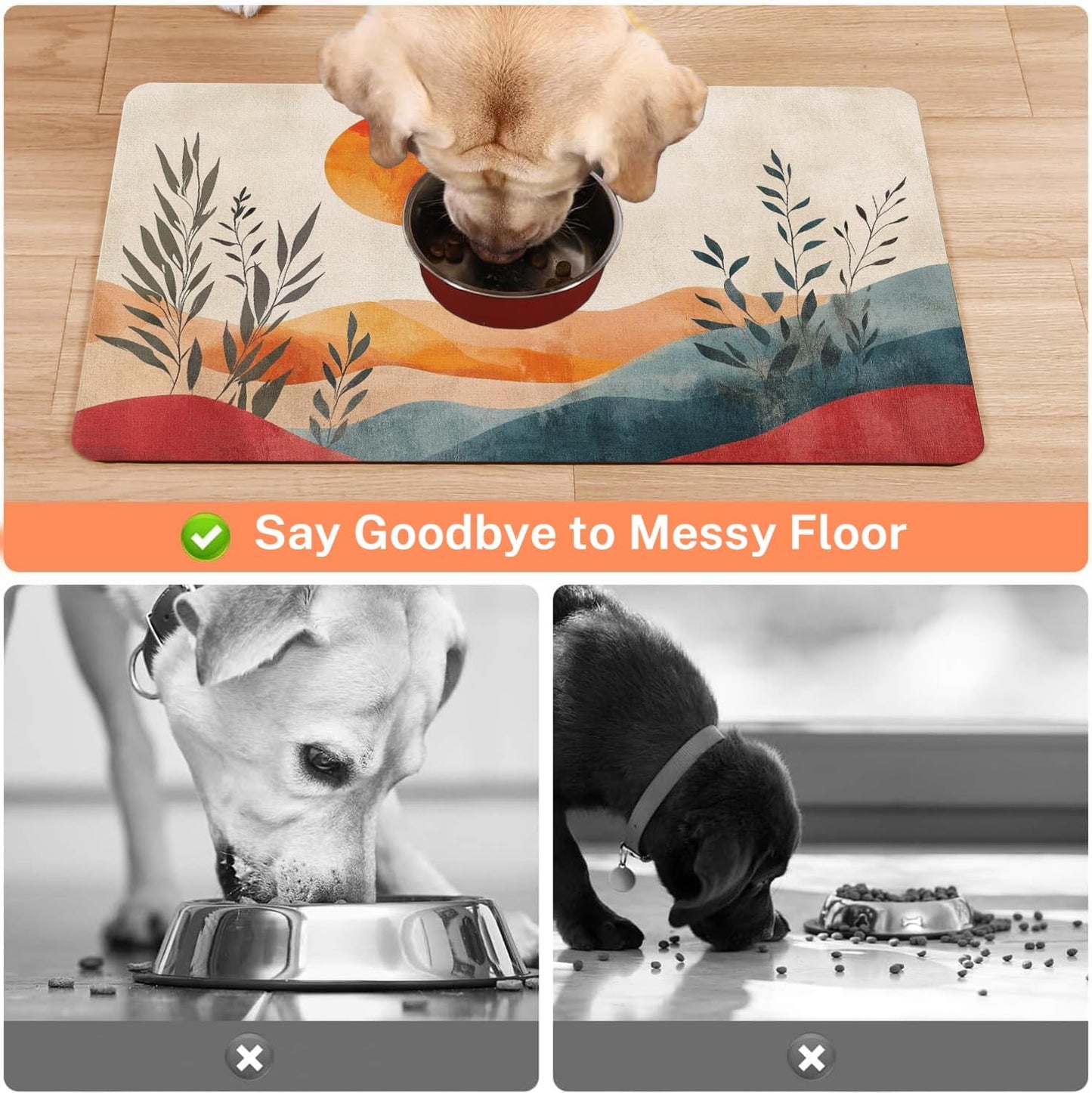 Absorbent Pet Dog Bowl Mat for Food and Water, Pet Cat Food Feeding Mat with Non Slip Rubber Backing, Dog Food Mats for Floors Waterproof, 24"x32"