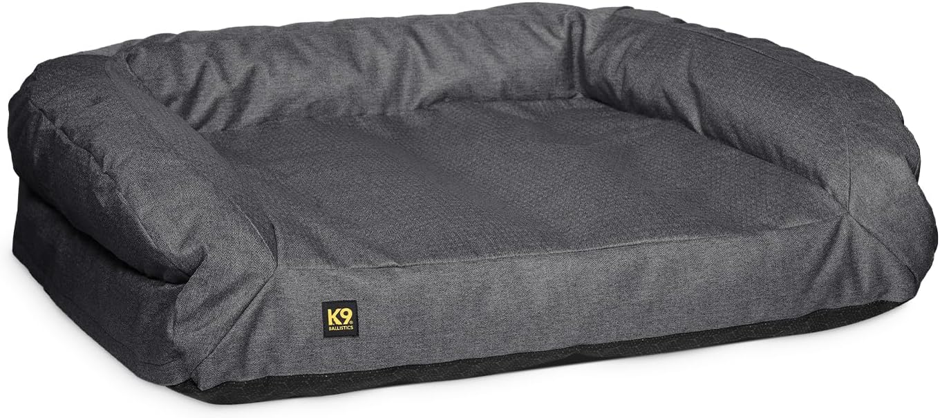 K9 Ballistics Tough Orthopedic Small Bolster Dog Bed - Washable, Durable and Water Resistant Dog Bed - Made for Toy and X-Small Dogs, 24" x 18", Titanium Premium Finish
