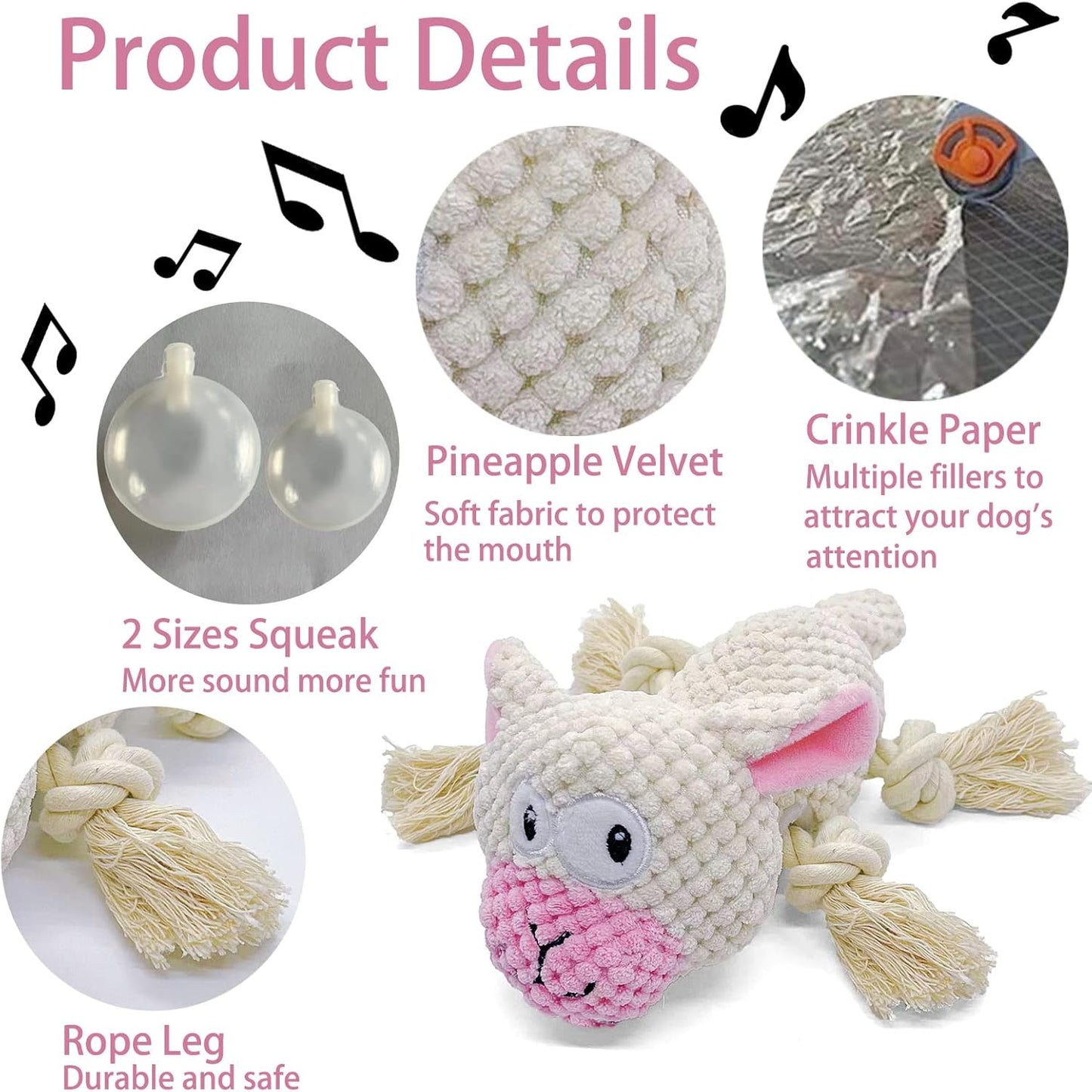 AIMETING Dog Toys, Durable Dog Chew Toys, Dog Squeak Toy with Fun Crinkle Paper, Plush Toys Suitable for Small, Medium, Large Dogs (Sheep)