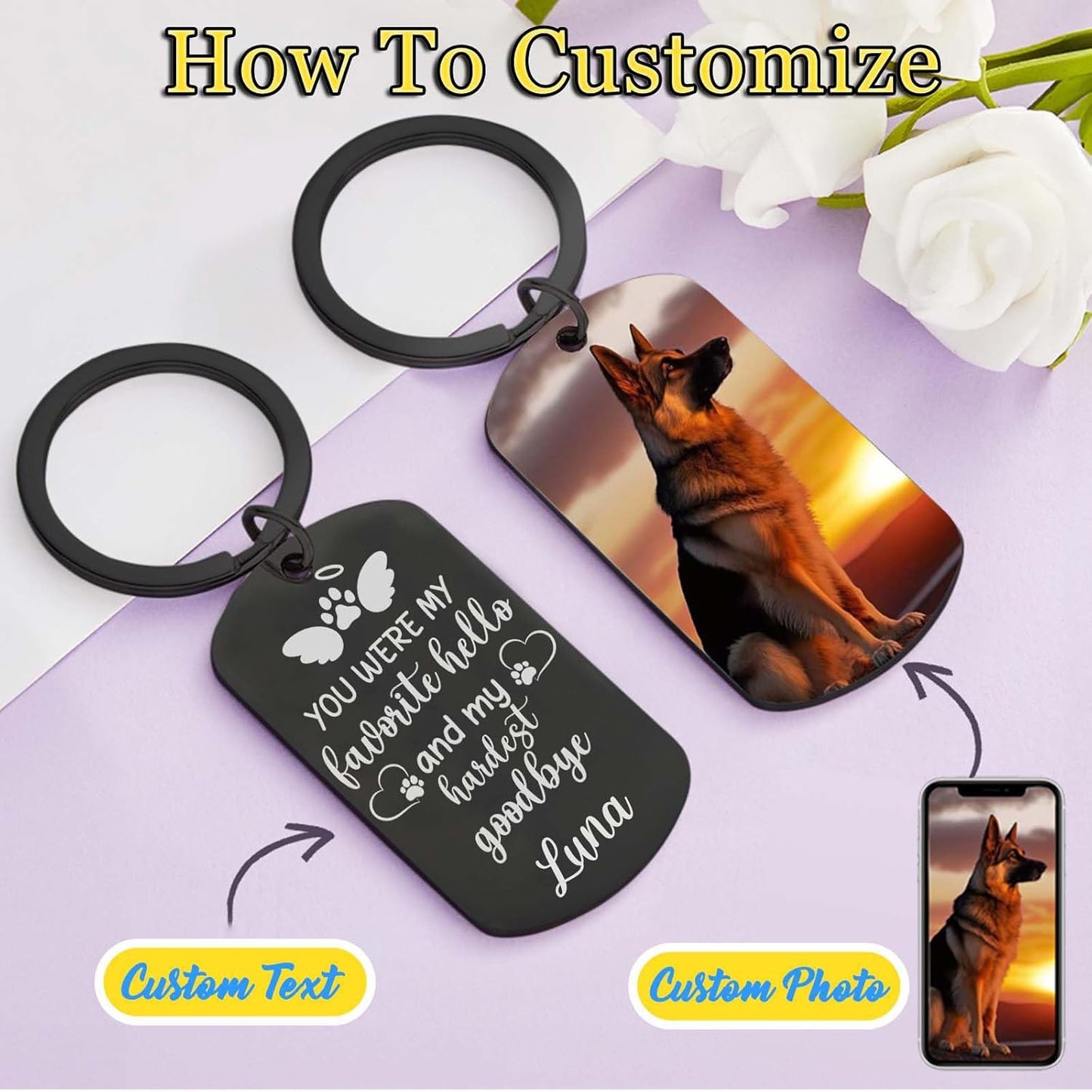 Personalized Pet Memorial Keychain for Loss of Dog Custom Keychain with Dog Picture Customized Sympathy Keyring