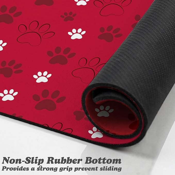 Dog Food Mat, Absorbent Water Bowl Mats Cat Pet Feeding Placemats Red 17 * 30 inch