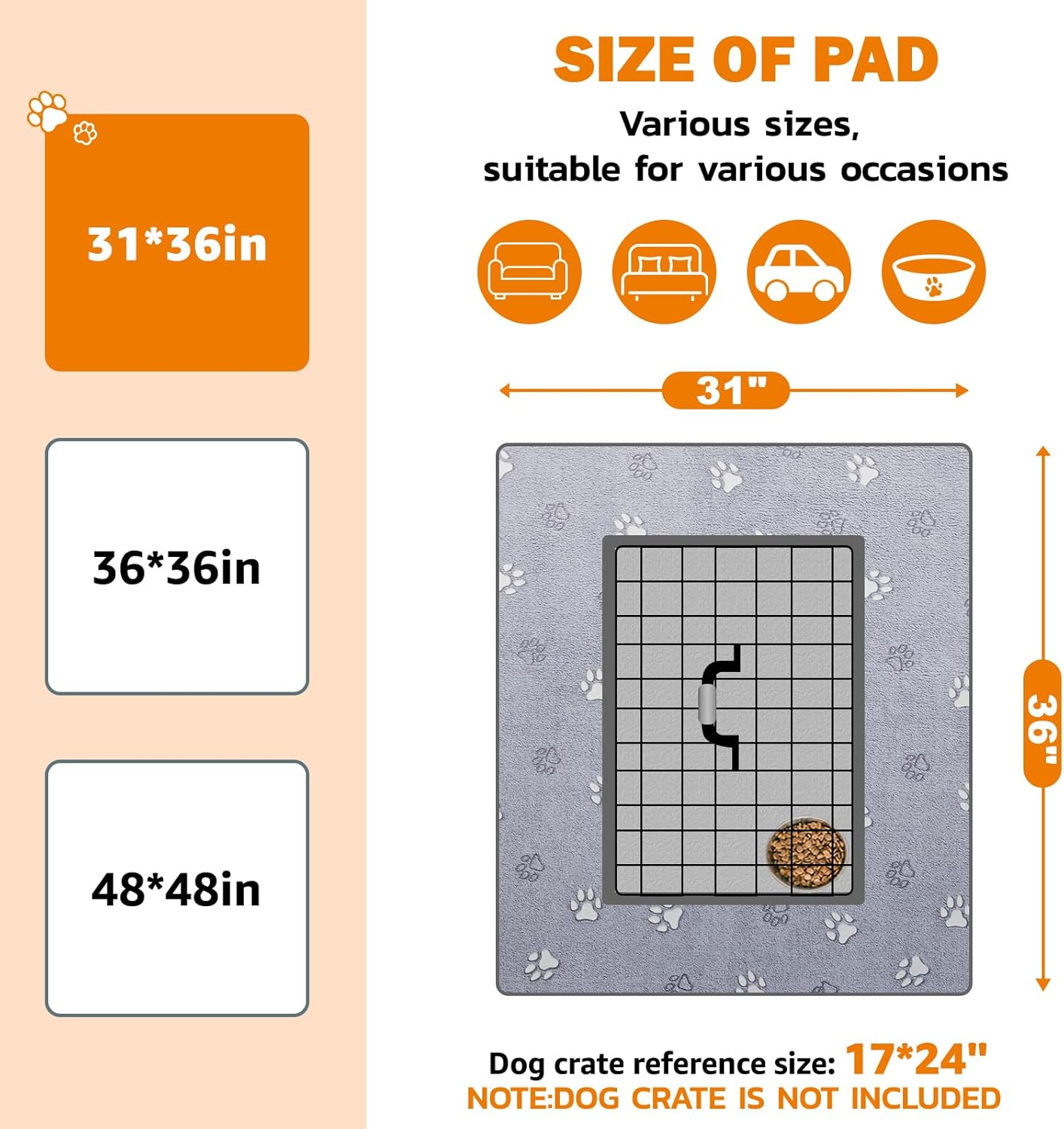 LOOBANI Washable Pee Pads for Dogs, Fast Absorption Reusable Puppy Pads, Waterproof Whelping Pads, Non Slip Training Pads Pet Playpen Mat for Floor, Dog Crate, Grey 2 Pack 31 x 36 in