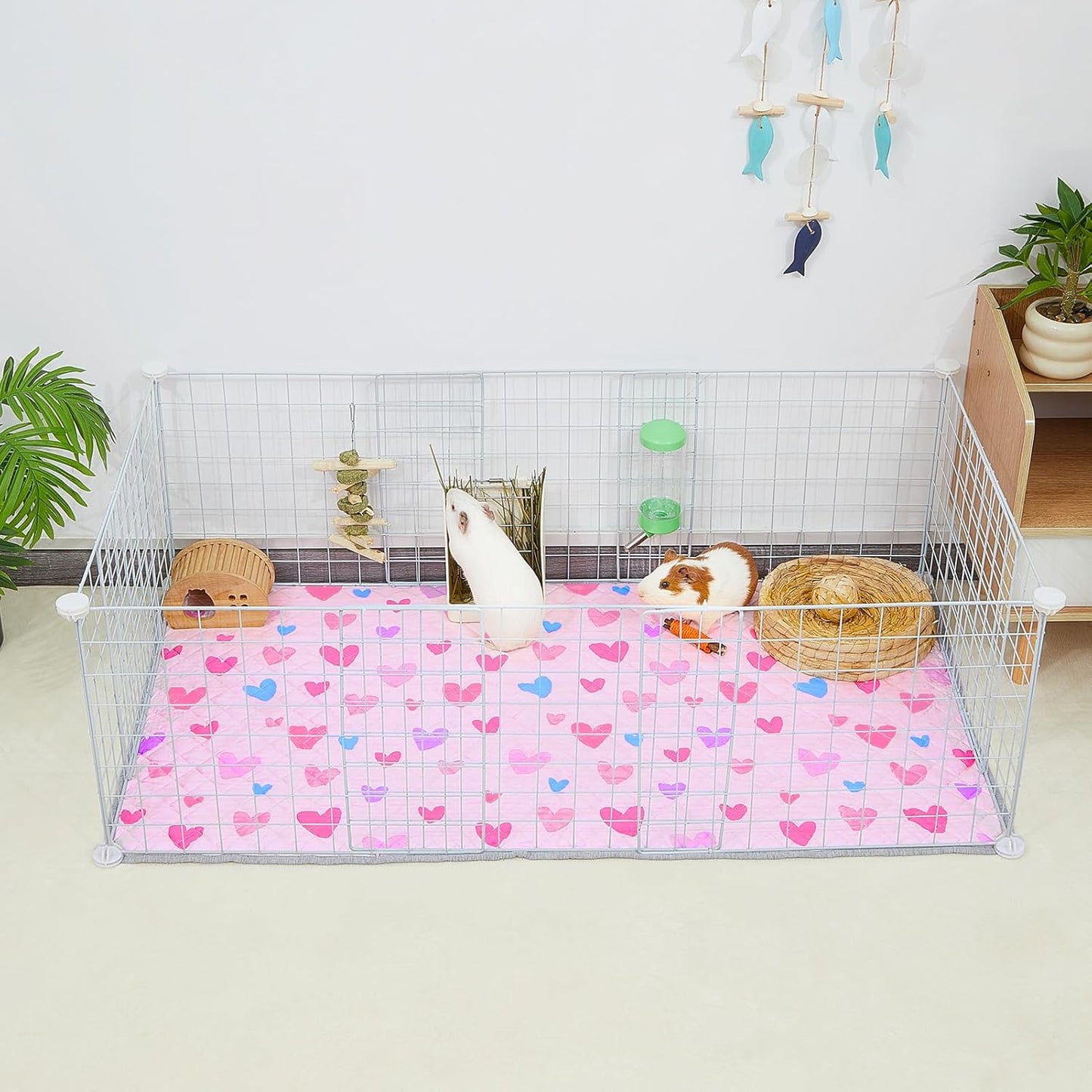 Bienbee Guinea Pig Bedding, 2 Pack 47" x 24" Reusable Guinea Pig Cage Liner Waterproof and Absorbent Small Animal Bedding Washable Guinea Pig Pee Pads for Small Pet Hamster Rabbit Squirrel, Pink
