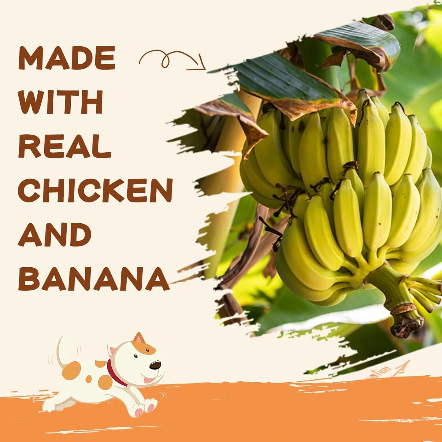 PAWUP Dog Treats Chicken Wrapped Banana Slice, Rawhide and Gluten Free, w/Taurine Low Fat Healthy Chewy Training Treats, for Small Medium Large Dogs, 12.5 oz