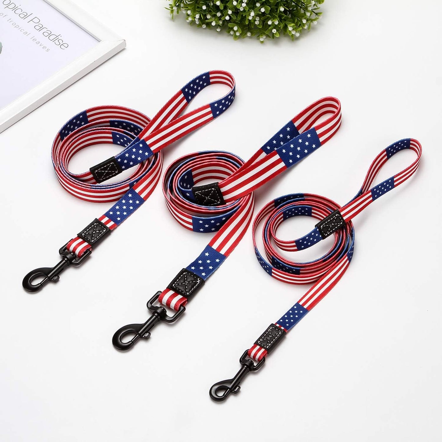 American Flag Dog Leash - Premium Nylon, Durable & Comfortable, 360° Rotating Metal Clip, Anti-Tangle Design, Ideal for Small to Medium Dogs (Leash L)