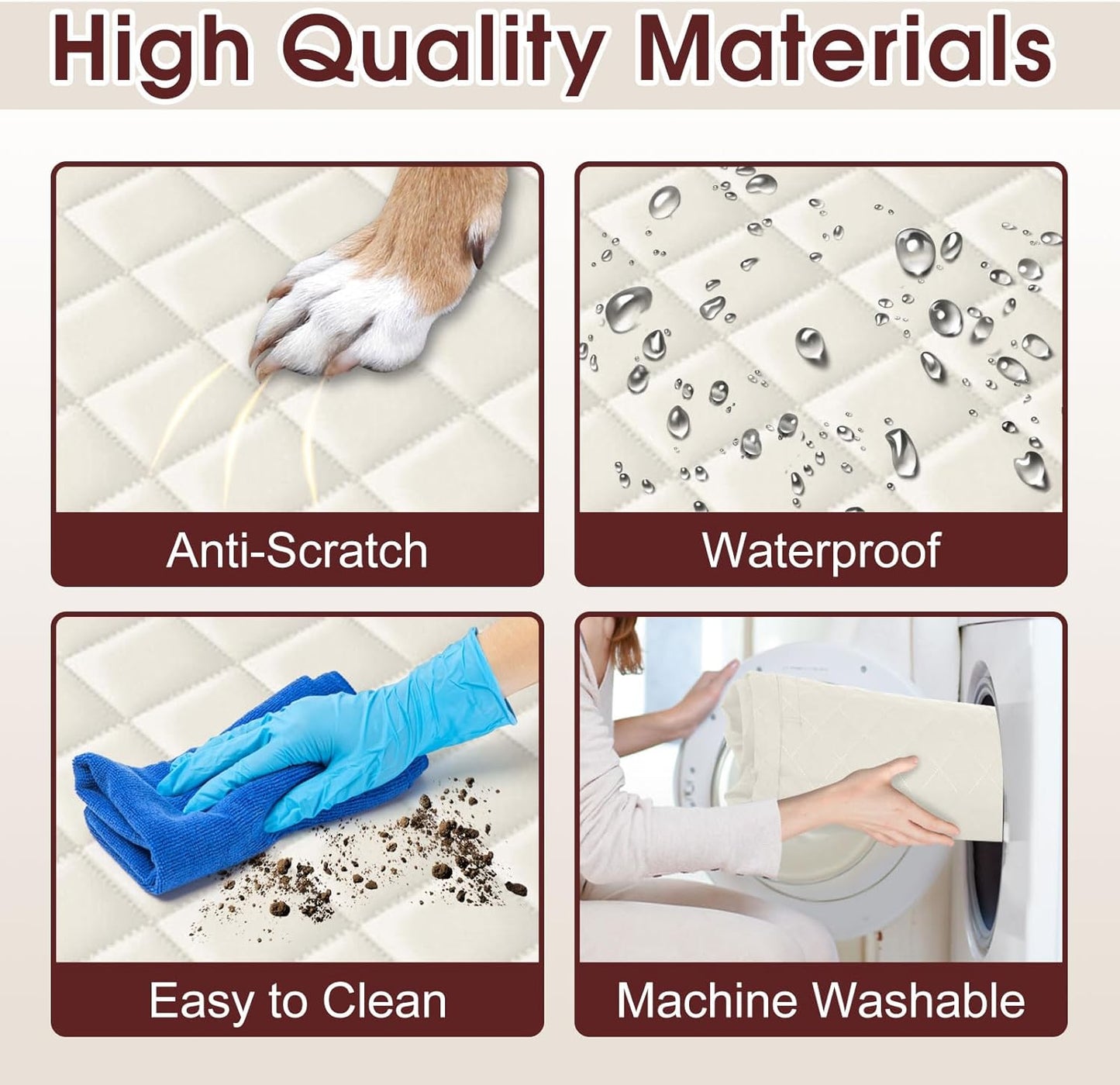 Waterproof Dog Car Seat Cover for Back Seat - Durable, Scratch Proof Pet Hammock with Nonslip Design & Storage Pockets, Fits Cars, SUVs, Trucks - L, Beige/Black