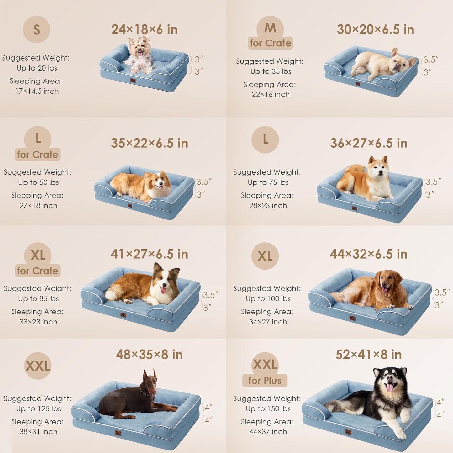EHEYCIGA Orthopedic Dog Beds for Large Dogs, Waterproof Memory Foam Large Pet Bed with Sides, Non-Slip Bottom and Egg-Crate Foam Dog Couch Bed with Washable Removable Cover, Washed Blue