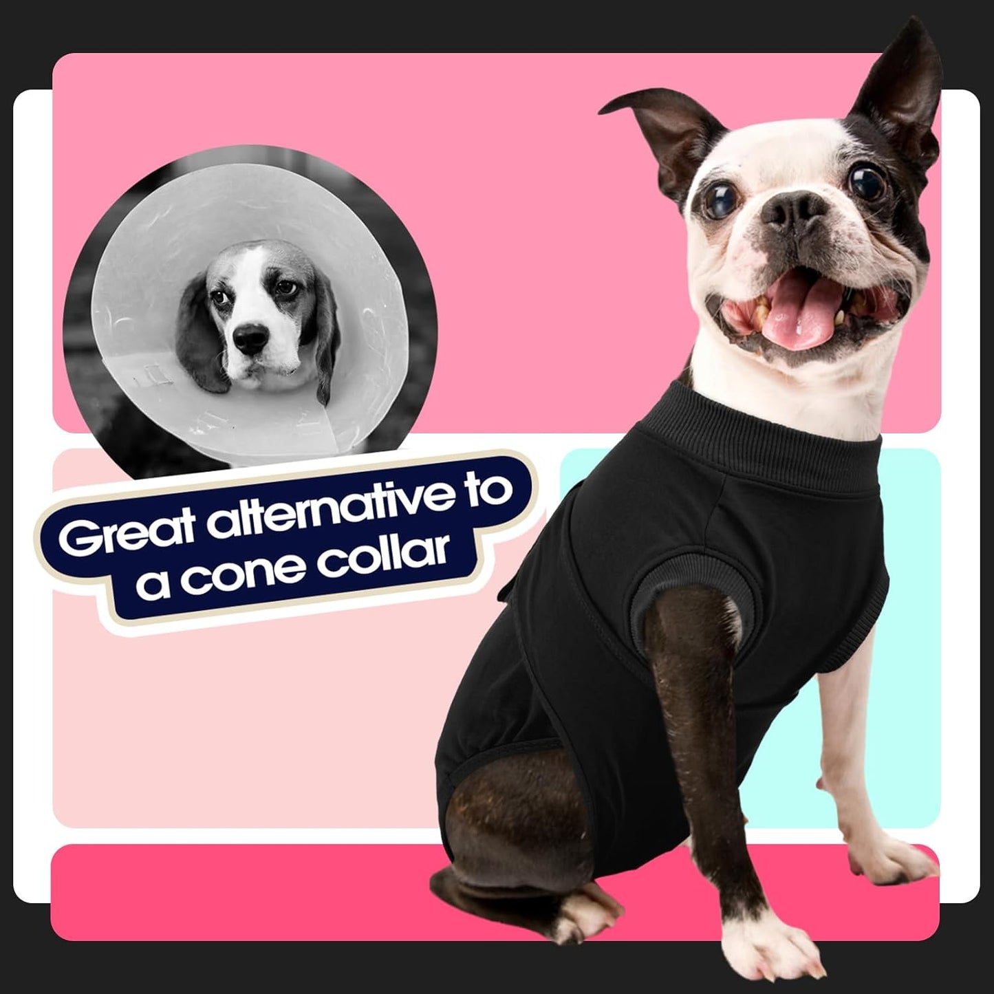 FUAMEY Dog Recovery Suit Male,Dogs Surgery Neuter Suits Puppy Spay Shirts for Female Protect Dog's Skin Anti Licking Abdominal Wounds Doggie Onesie Pet Bodysuit Alternative to Cone Black XXL