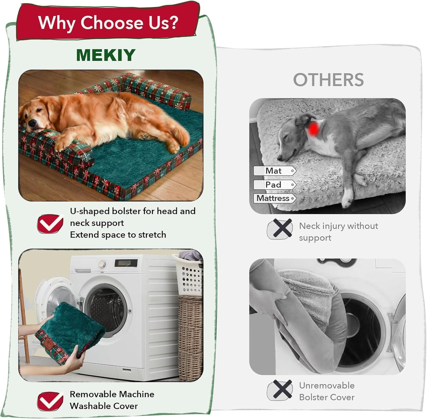 Christmas Dog Bed Large Sized Dogs-Orthopedic Waterproof Dog Beds,Comfort Pets Couch Sofa with Washable Removable Cover,Christmas Holiday Themed Pet Bed for Large Cat Dogs