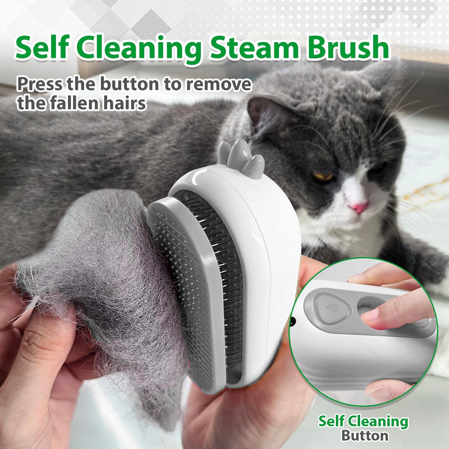 Cat Steam Brush with Release Button, 3 in 1 Rechargeable Pet Spray Water Comb for Long & Short Hair Removal, Self Cleaning Slicker Vapor Brush for Indoor Cats Dogs Rabbits Shedding Grooming
