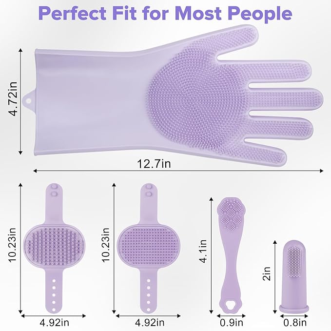 6PCS Pet Grooming Kit for Dogs,Cats and Horses | Dog Washing Gloves | Dog Bath Brush | Dog Bath Gloves | Dog Shampoo Brush | Pet Grooming Gloves | Dog Bath Supplies (Purple)