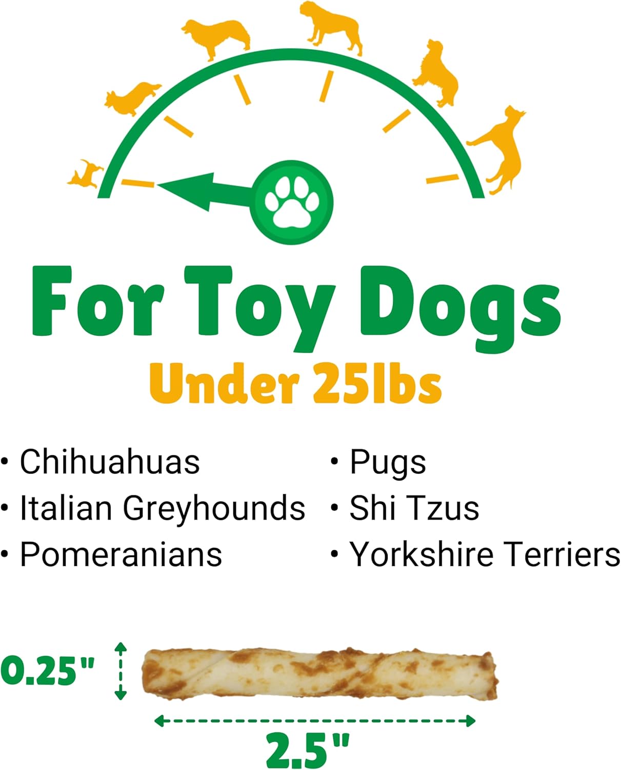 Lucky Premium Treats Peanut Butter Basted Rawhide – All-Natural Rawhide and Peanut Butter Dog Treats for Extra Small Dogs, Gluten Free Premium Toy Breed Dog Treats (50 Chews)