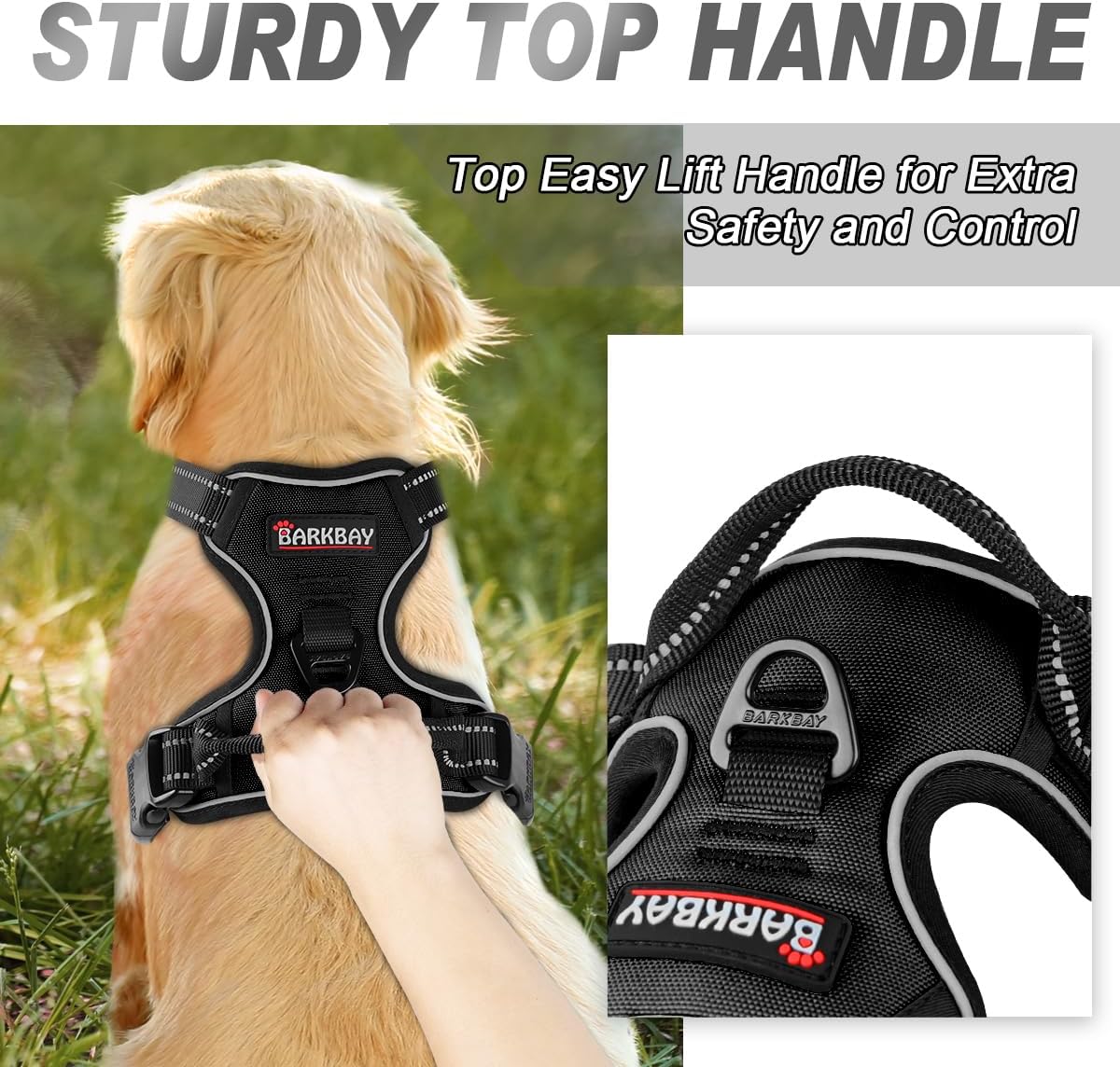 BARKBAY No Pull Dog Harness Front Clip Heavy Duty Reflective Easy Control Handle for Large Dog Walking(Black,S)