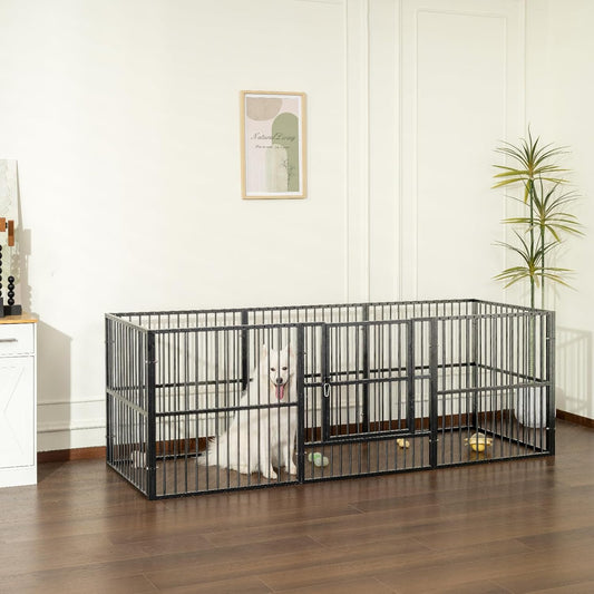 Dog Playpen - 32" Height Dog Pen, Heavy Duty Puppy Pen with Door, Safe & Sturdy, Easy Assemble for Indoor/Outdoor Pet Playpen (8 Panels with Door, Grey)