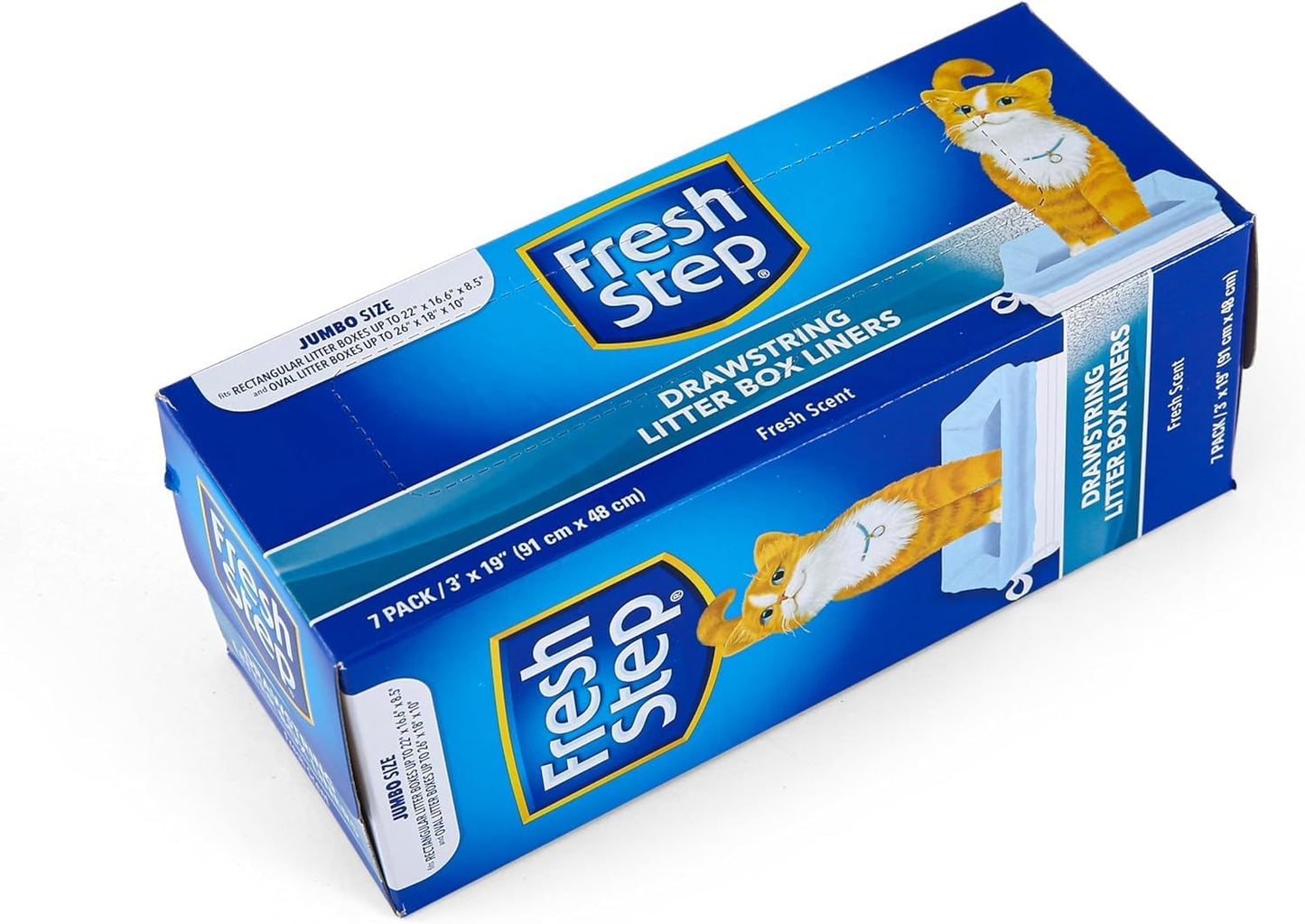 Fresh Step Drawstring Cat Litter Box Liners, Scented, Jumbo Size, 36" x 19" - 7 Count Per Box, 36 Boxes, Kitty Litter Bags, Cat Litter Liners for All Cats to Keep Your Home Clean