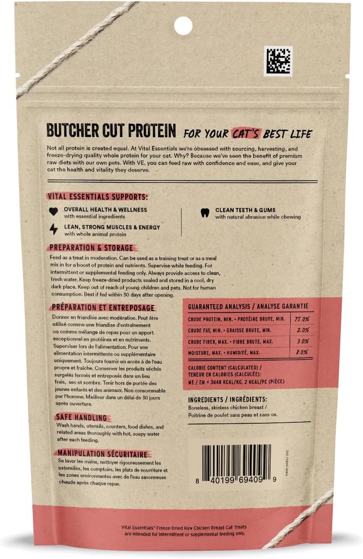 Vital Essentials Chicken Breast Cat Treats, 2.1 oz | Freeze-Dried Raw | Single Ingredient | Grain Free, Gluten Free, Filler Free