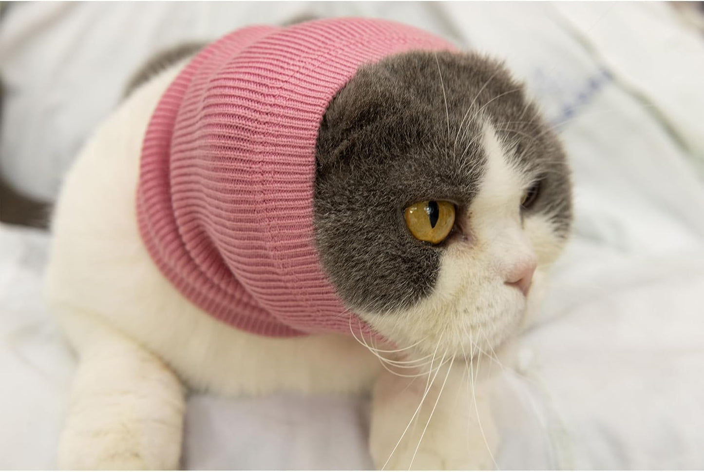 Neck Cowl for Cat, Cat Neck Scarf for Cats Anxiety Relief – Noise Canceling for Fireworks, Thunderstorms, Pet Grooming & Force Drying(Pink S)