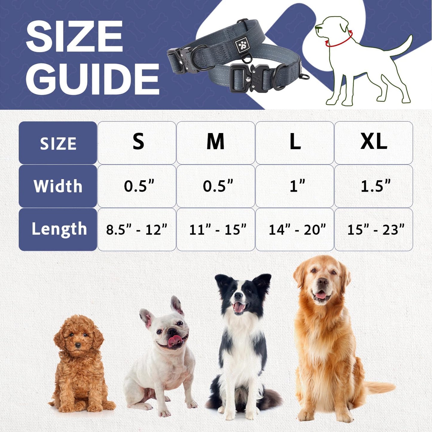 CLEPAWS Reflective Dog Collars for Medium Dogs, Heavy Duty Tactical Dog Collar with Metal Buckle, Durable Pet Collar Quick Release, Reinforced Nylon No Pull Dog Collar (Nightfall, M)