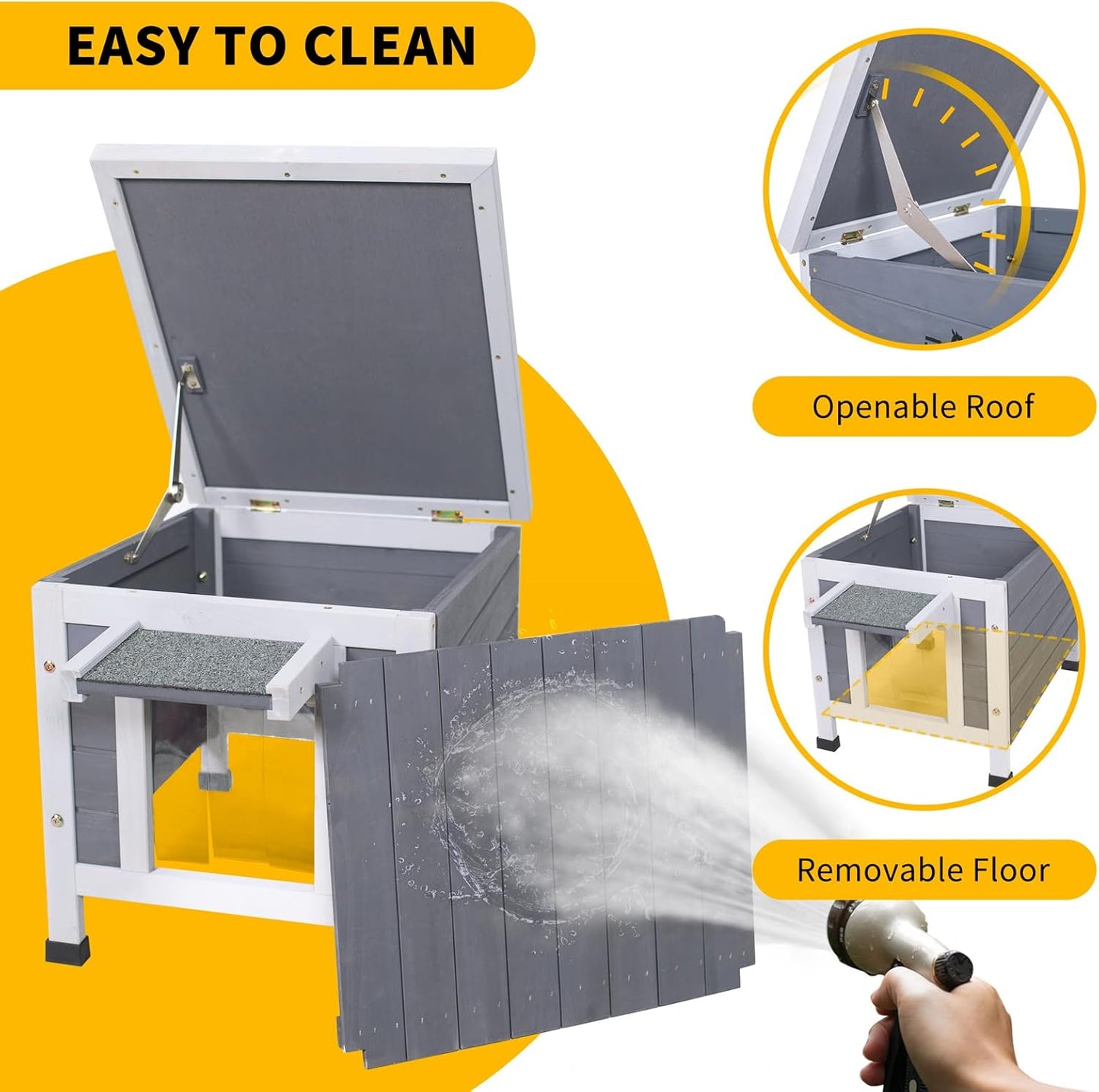 GEGURI Outdoor Cat House, Weatherproof Shelter for Ferrel Cats, Dogs, Rabbits Hutch with Elevated Floor, Asphalt Roof