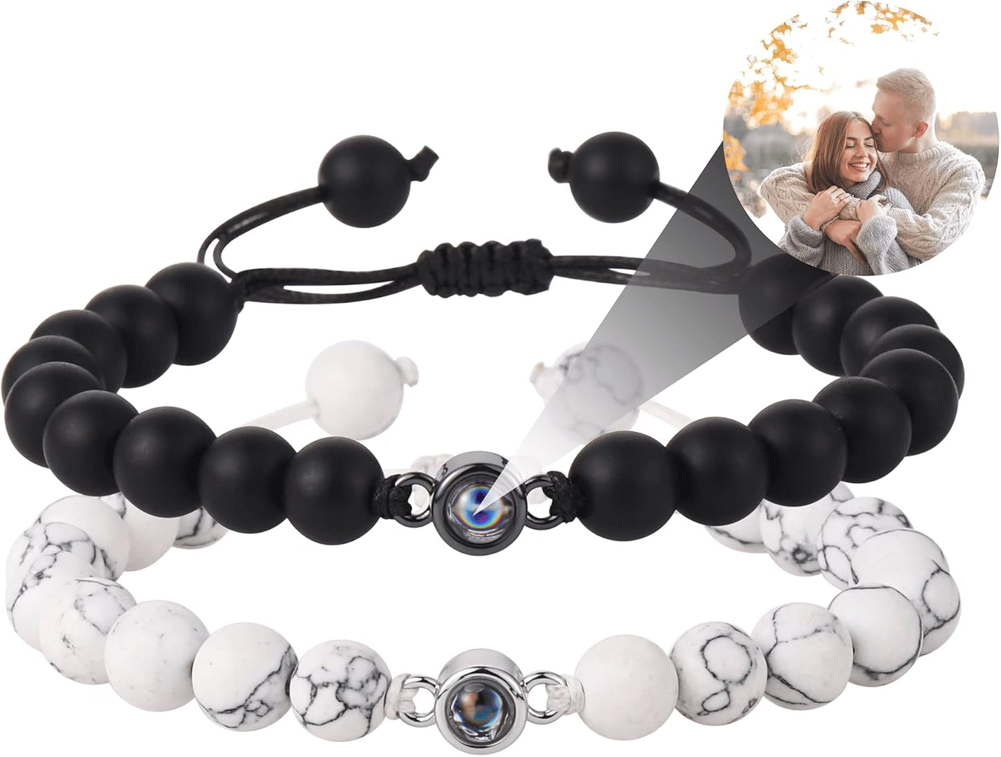 EMIRISTIC Custom Photo Bracelet - Personalized Picture Natural Stone Cuban Chain Bracelet - Any Special Day Gifts