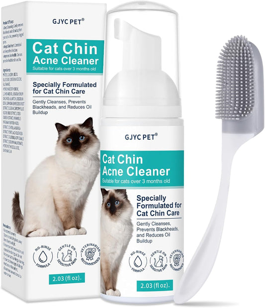 Cat Chin Acne Cleaner – No-Rinse Blackhead & Pimple Remover with Brush – Gentle Formula for Sensitive Feline Skin, Oil & Debris Control, 2.03 fl oz