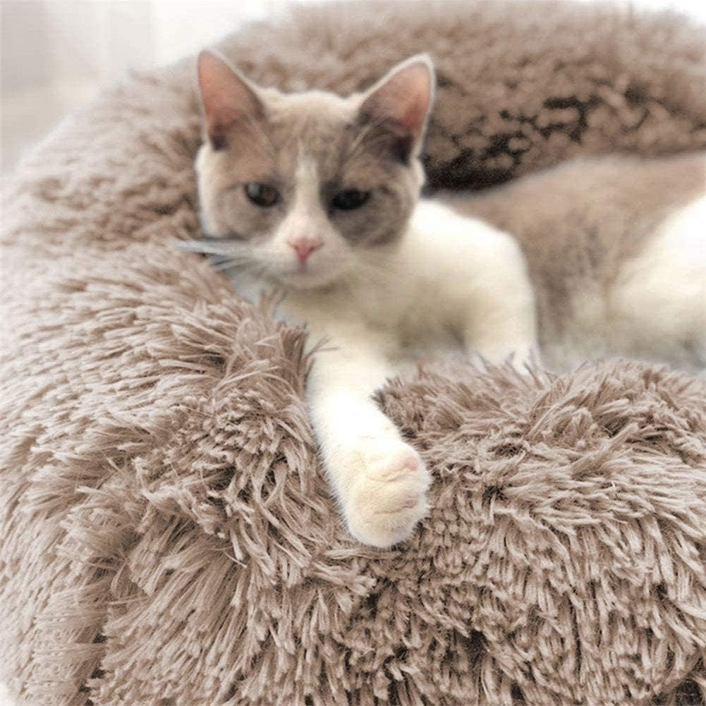 Cat Beds for Indoor Cats - Cat Bed Washable 24 inches, Dog Beds for Small Medium Dogs, Anti Anxiety Round Fluffy Plush Faux Fur Cat Bed, Thick Bottom (Light Brown, Large 24" L x 24" W)