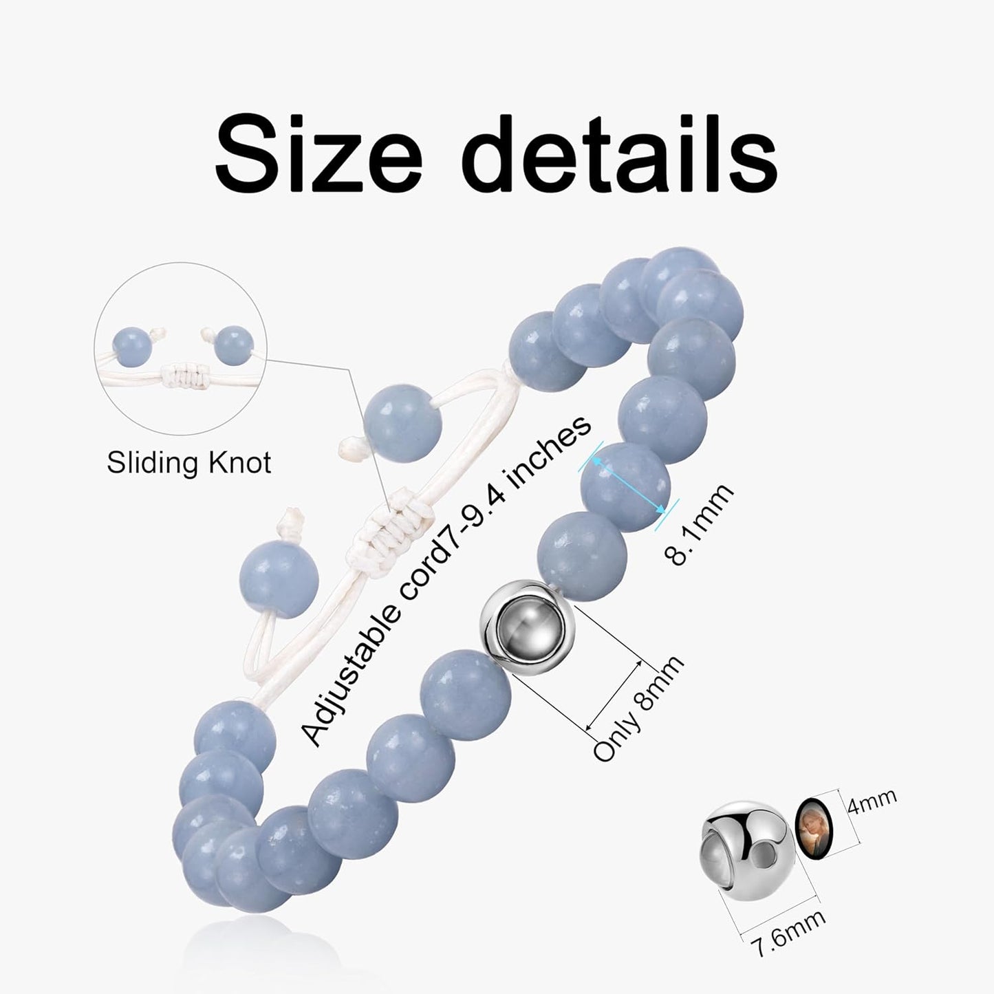 EMIRISTIC Custom Photo Bracelet - Personalized Picture Natural Stone Cuban Chain Bracelet - Any Special Day Gifts