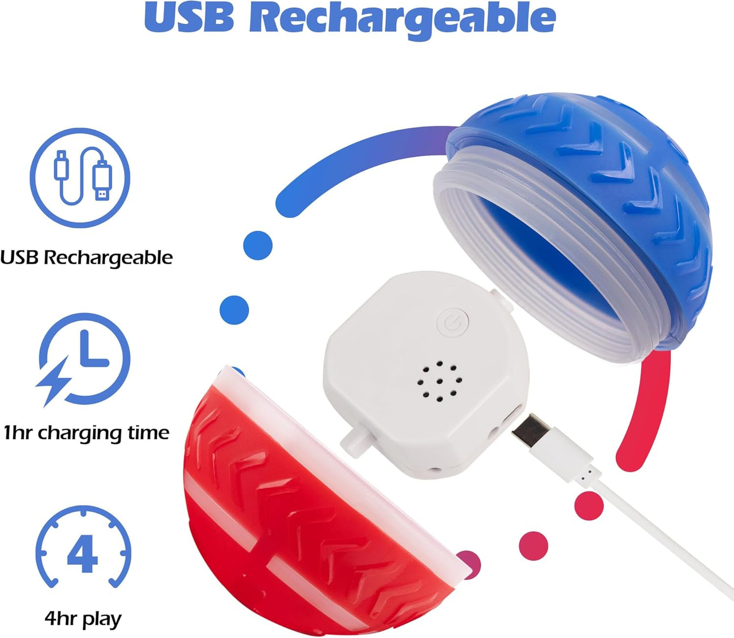 Pet Prime Interactive Dog Toy Ball, Durable 2 Modes Motion Active Rolling Ball for Dogs, USB Rechargeable Automatic Self Moving Dog Ball with LED Lights for Puppy, Small, Medium, Large Breed Dogs/Cats