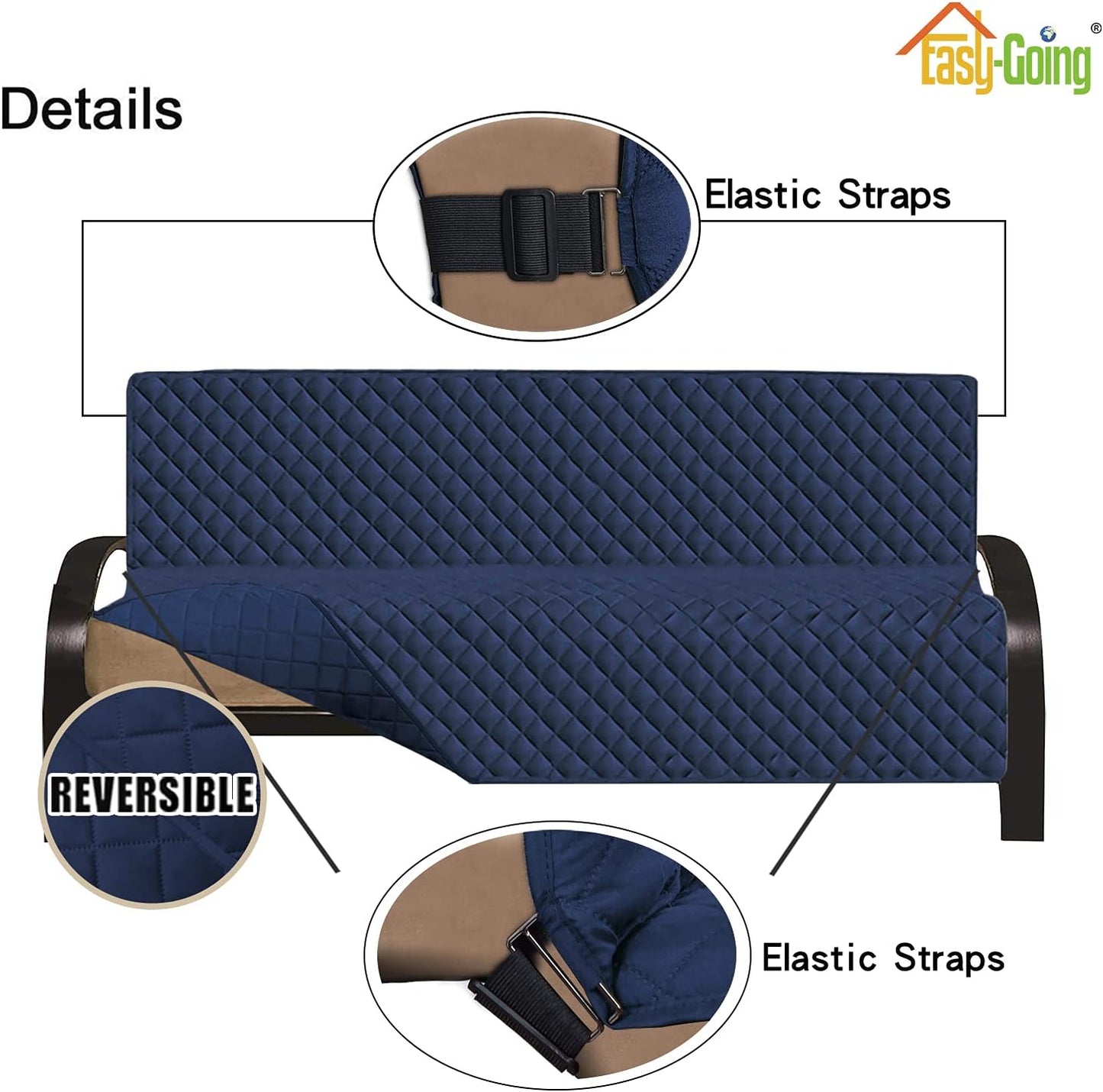 Easy-Going Futon Sofa Slipcover - Reversible Armless Couch Cover - Water Resistant for Pets & Kids (Navy/Navy)
