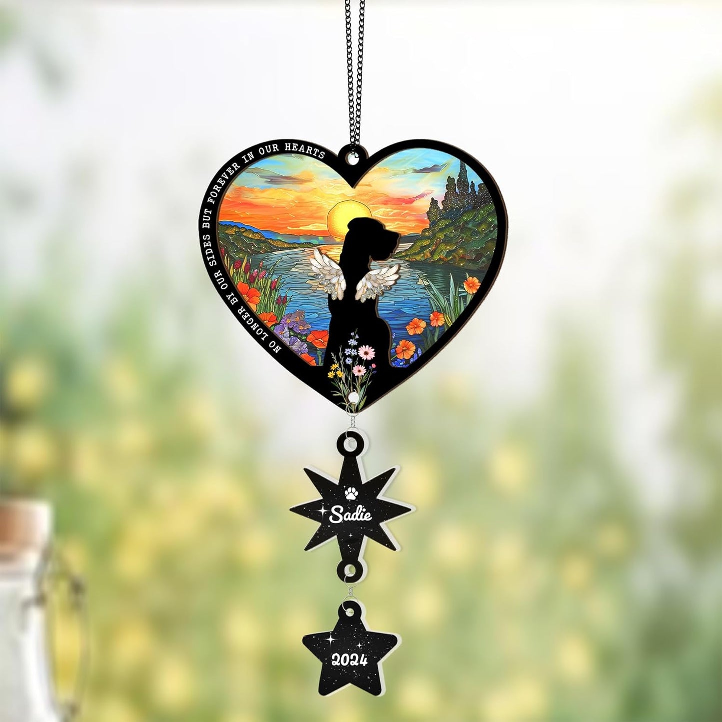 Personalized Dog Memorial Suncatcher – Custom Multiple Dogs with Names, Breeds & Backgrounds, Loss of Dog Sympathy Gift, Pet Remembrance Keepsake, Gift for Dog Lovers