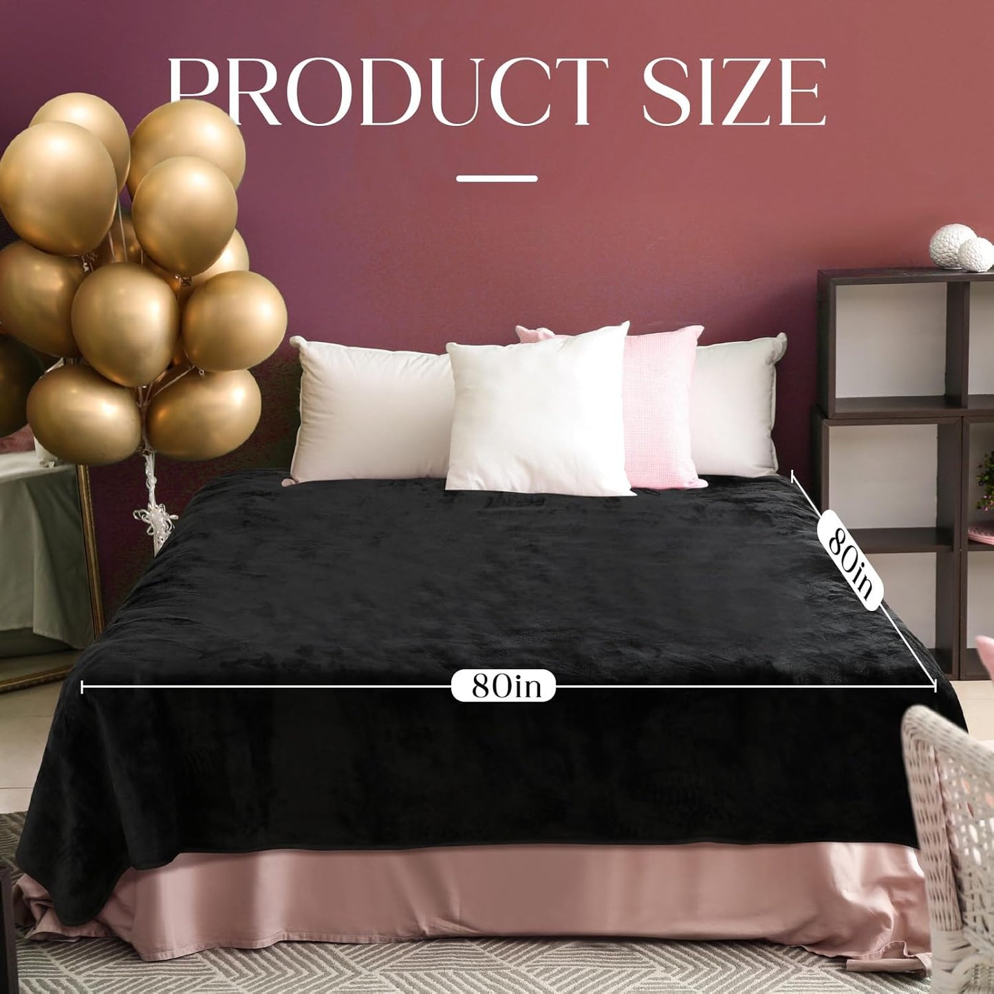Love Black Waterproof Bed Blanket, Queen Size 80'' x 80'' Double Side Leakproof Reversible Sherpa Flannel Fleece 3 Layer Lightweight Blanket, Absorbs 70oz