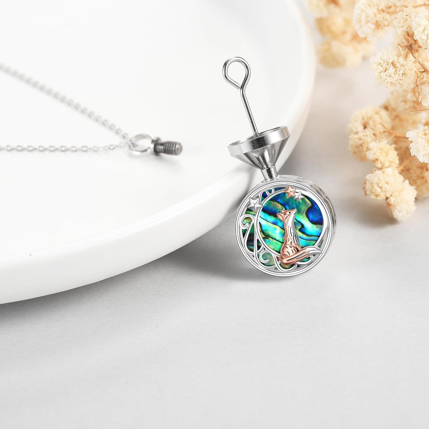 Urn Necklace for Ashes 925 Sterling Silver Cat/Fox/Dog/Opal/Guitar Pet Cremation Memorial Keepsake Jewelry for Ashes for Women