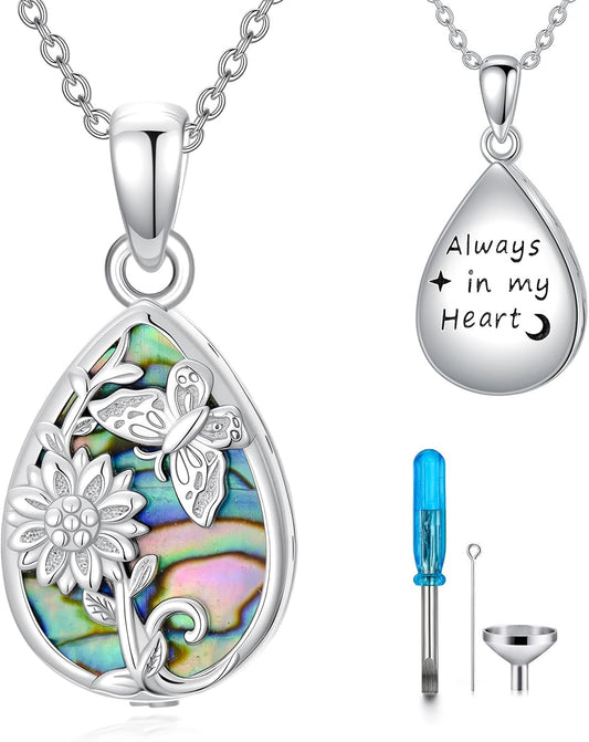 WINNICACA Urn Necklace for Ashes Sterling Silver Abalone Shell Cremation Jewelry for Ashes Jewelry Gifts for Nature Lovers Keepsake Memorial Jewelry for Women