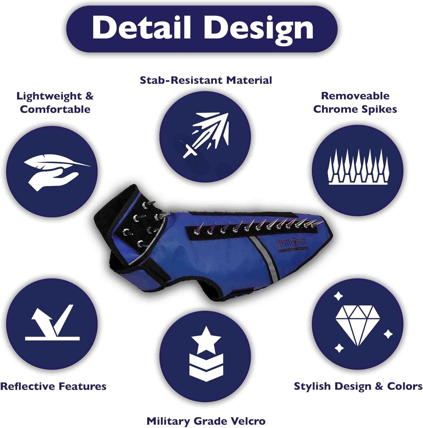 CoyoteVest SpikeVest Dog Harness Vest for Small Dogs, Reflective Dog Vest with Spikes to Shield Your pet from Coyotes, Raptor and Animal Attacks, Anti Hawk Vest, Made in USA (S-Royal Blue)