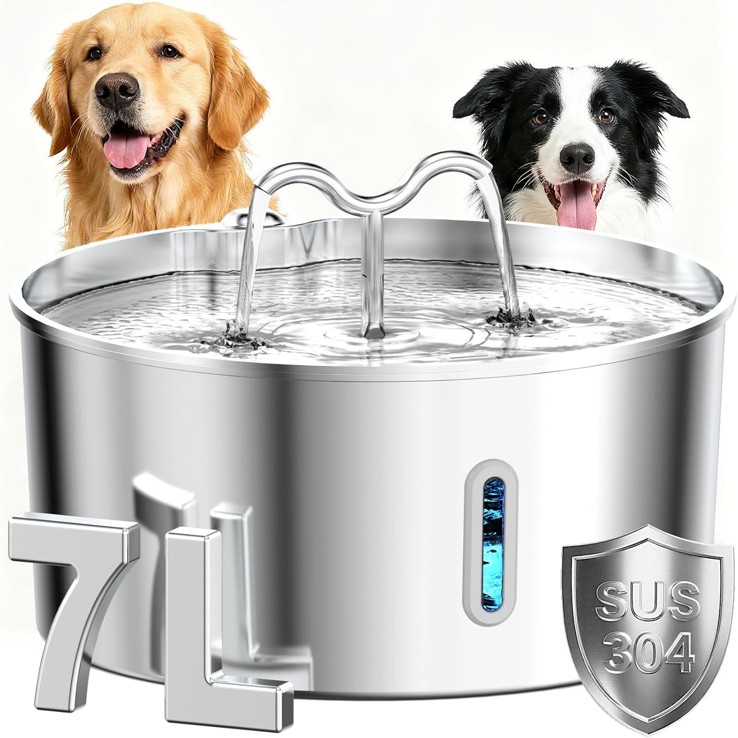 Dog Water Fountain for Large Dogs, 7L/236oz Stainless Steel Dog Water Bowl Dispenser, Automatic Pet Fountain, Ultra Quiet Pump, Large Drinking Area