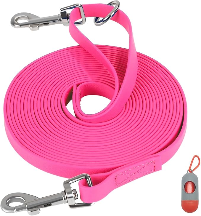Waterproof Long Leash for Dogs Training 16FT/30FT/50FT, Long Dog Leash Heavy Duty Lead for Large Medium Small Dogs Outside Walking, Playing, Camping, or Yard(Pink 30FT)