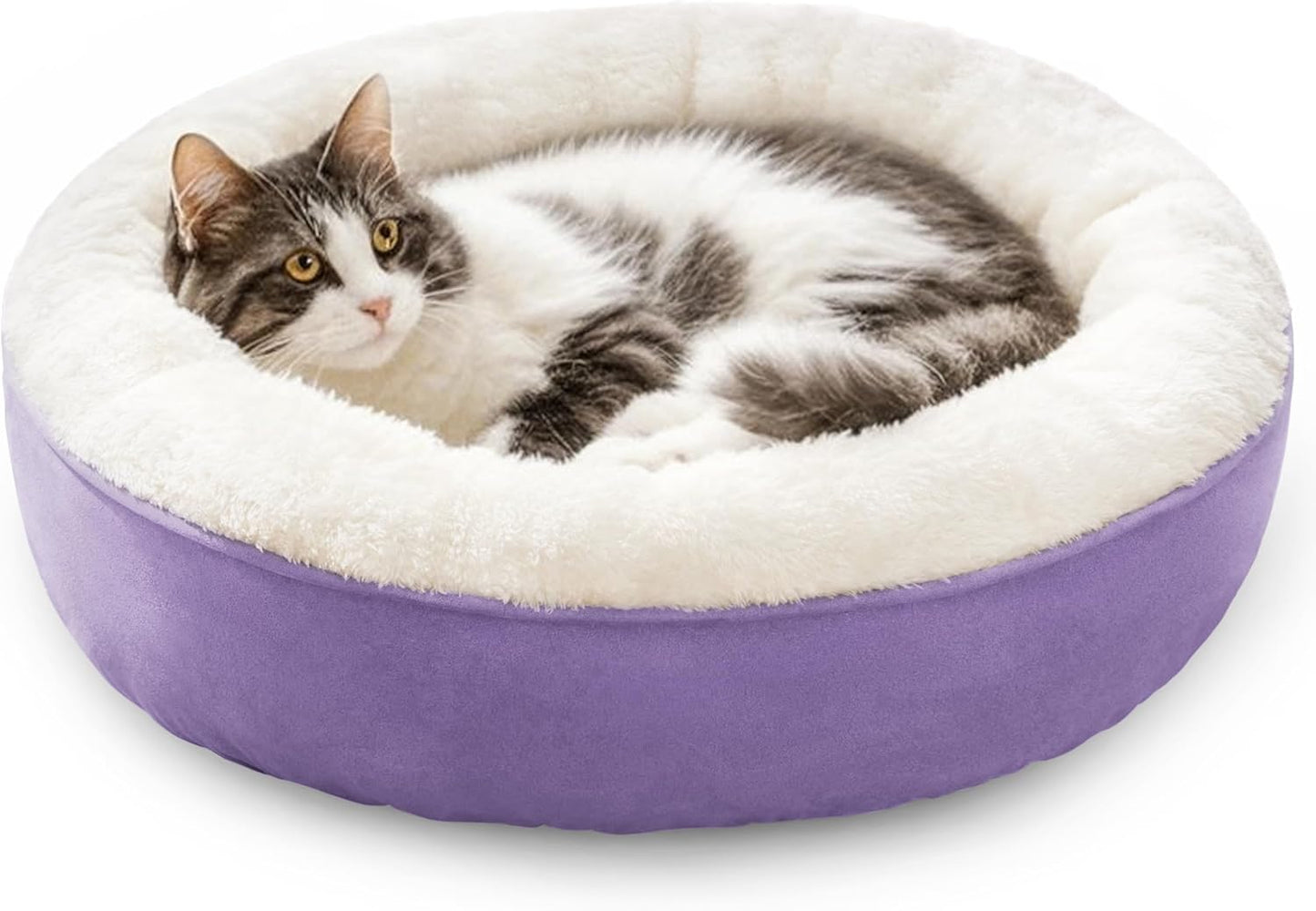 Love's cabin Round Donut Cat and Dog Cushion Bed, 20in Pet Bed for Cats or Small Dogs, Anti-Slip & Water-Resistant Bottom, Super Soft Durable Fabric Pet beds, Washable Luxury Bed Lavender
